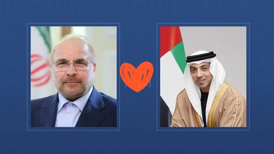 当地时间4月15日，阿联酋副总统曼苏尔同伊朗伊斯兰议会议长卡利巴夫举行电话会谈。