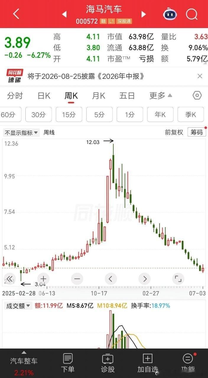 一位股民27万重仓海马汽车icon，成本价是9.69元，他是在去年12月初买入的
