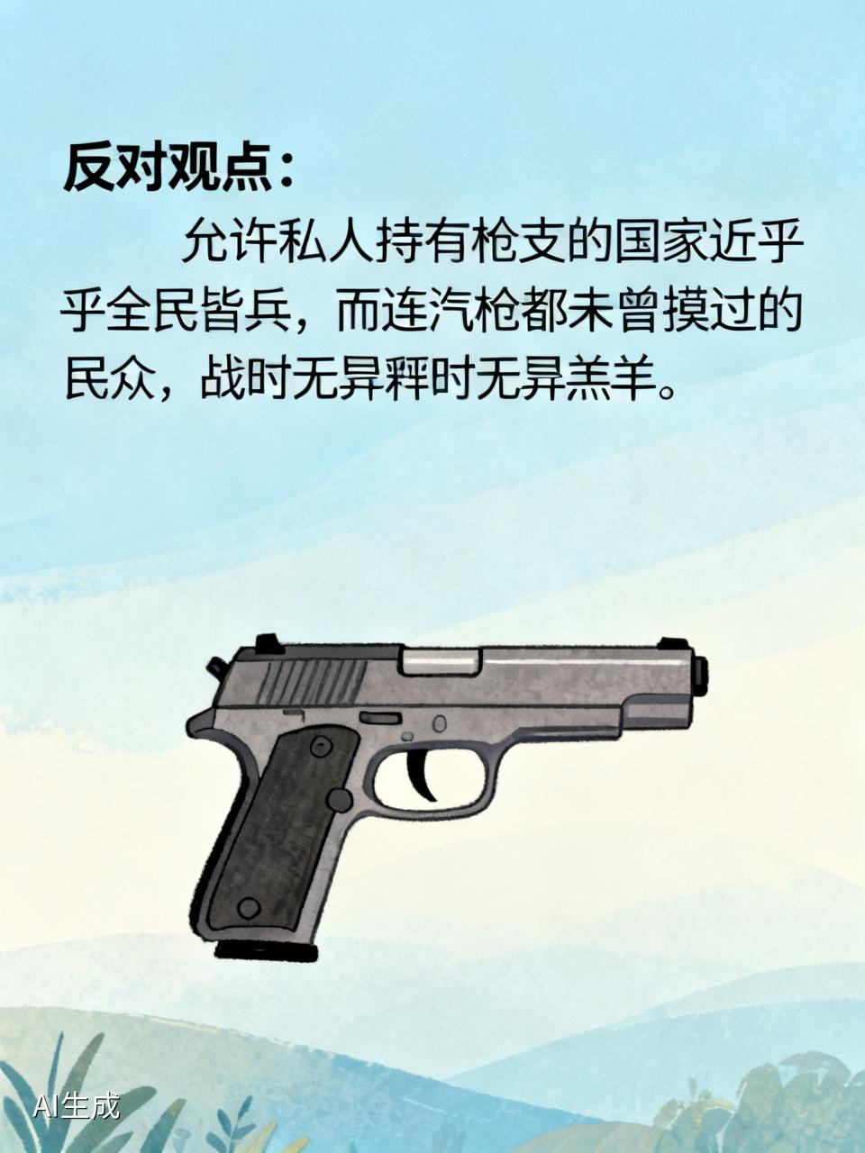 若能提出反对，我们便反对如下观点：“允许私人持有枪支的国家近乎全民皆兵，而连汽枪