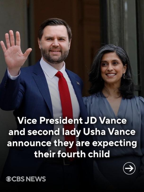 美国副总统 万斯JD Vance 和第二夫人 乌莎Usha Vance 周二宣布