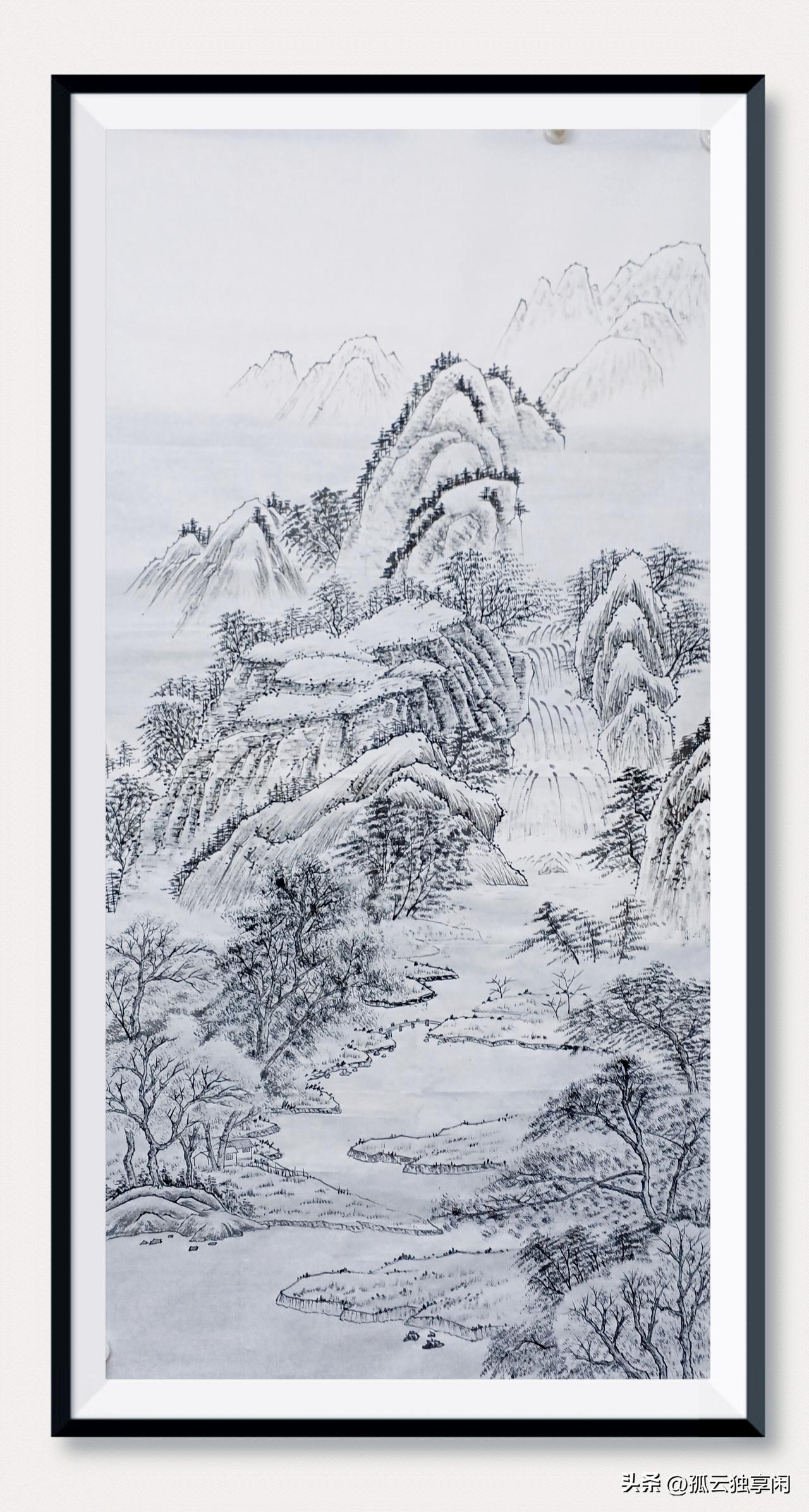 完成四尺国画《秋叶醉秋山》的墨稿。我感觉墨稿完成时，也是一种美！清新淡雅，清晰细