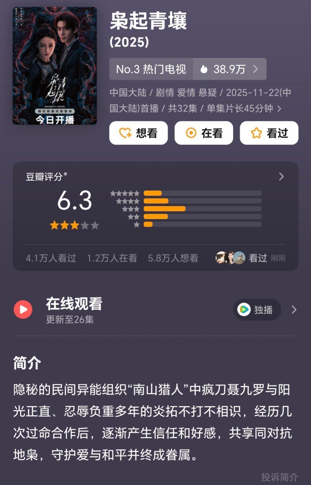 枭起青壤开分6.3，也只有5万人打分8️⃣做女顶这么多年，不说剧扑不扑，播前好歹