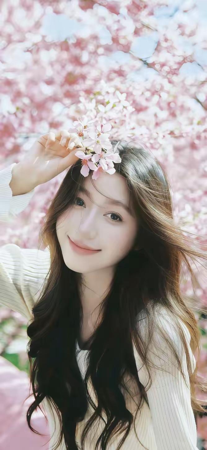 美女壁纸～春日来信，樱花漫野。粉花缀满枝头，笑意晕染眉眼，无论是花下的灵动清甜，