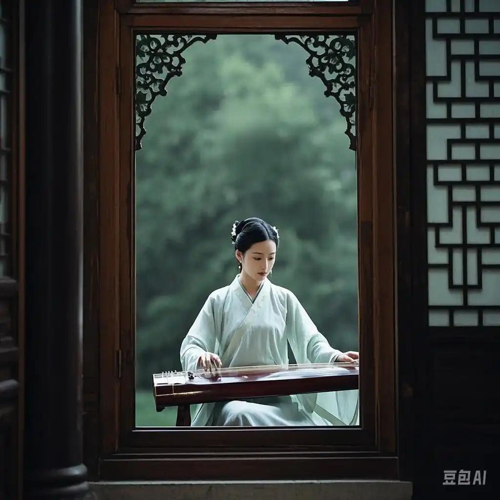 抚琴弹曲奏情怀。