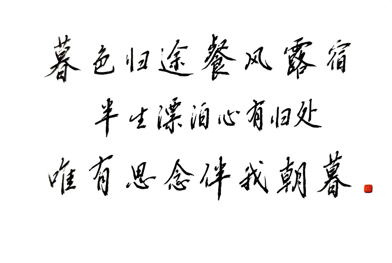 暮色归途餐风露宿
半生漂泊心有归处
唯有思念伴我朝暮笔墨纸砚皆有意 坚持练字传承