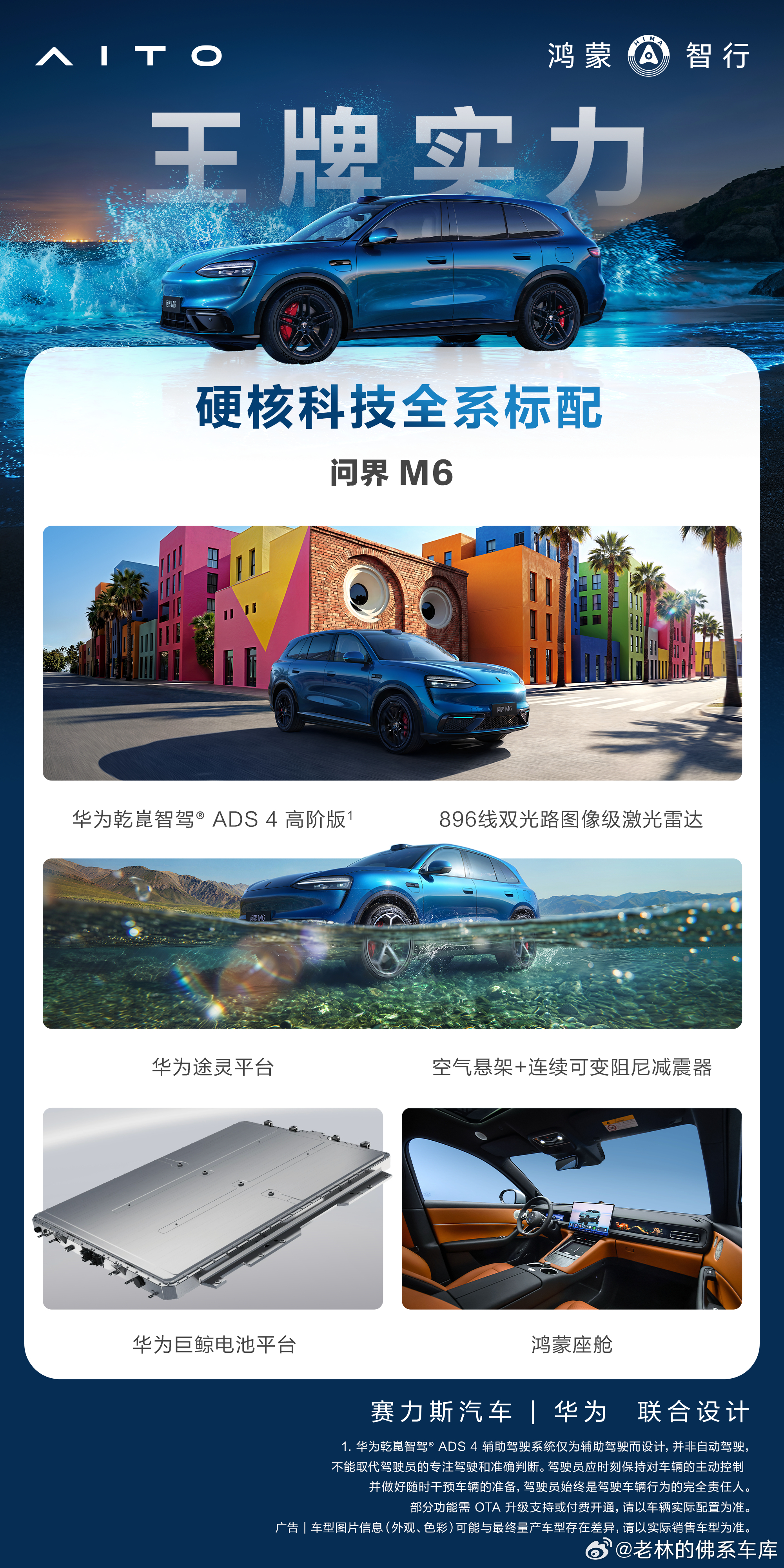 问界M6 华为乾崑智驾ADS 4高阶版、896线双光路图像级激光雷达、华为途灵平