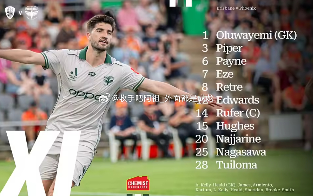 25/26赛季澳超联赛第22轮，布里斯班狮吼vs惠灵顿凤凰。狮吼首发:博扎涅斯、