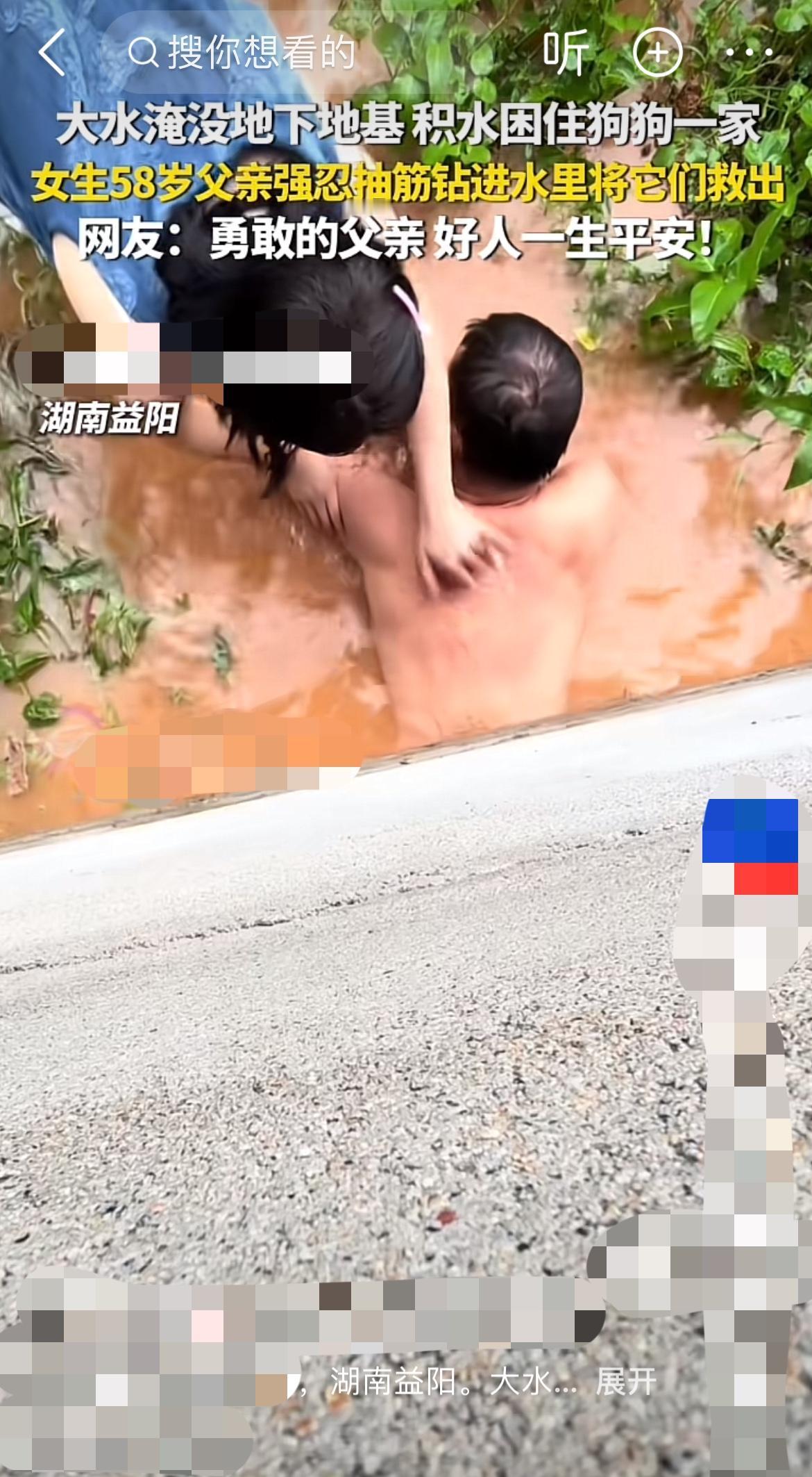 “腿抽筋了都没松劲，硬是把整窝狗都救上来了！”
在湖南益阳，户外水域里一窝狗狗被