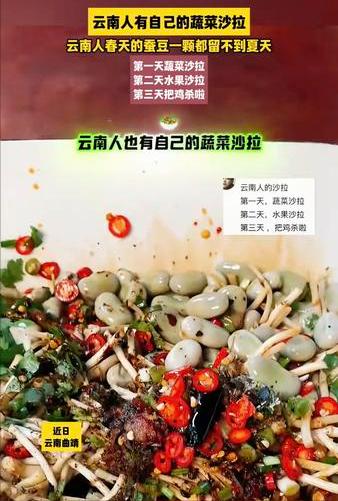 有人说云南人有自己的蔬菜沙拉！
原来春天的蚕豆还能这样拌了吃，又学到一个新的菜！