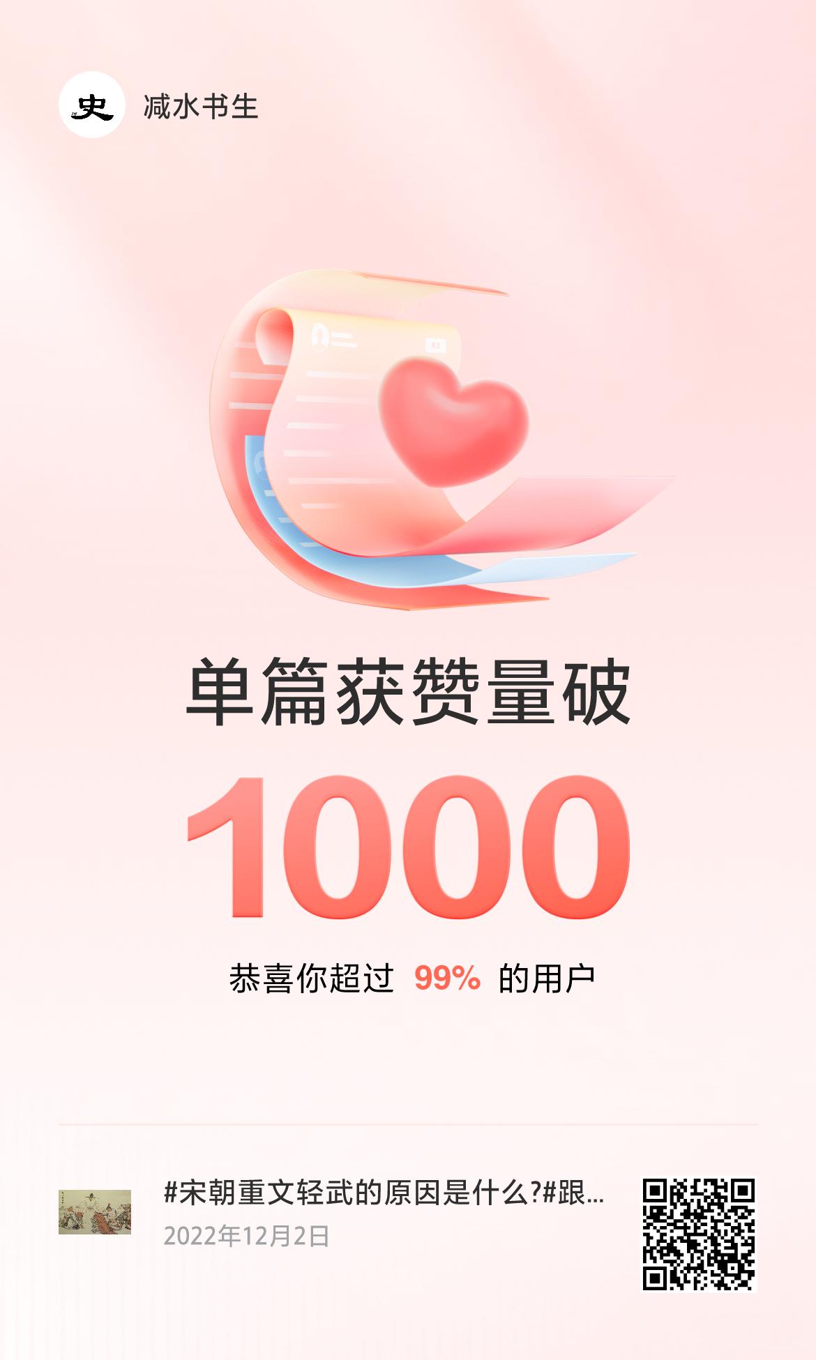 🔥我创作的单篇内容获得超过1000赞了！