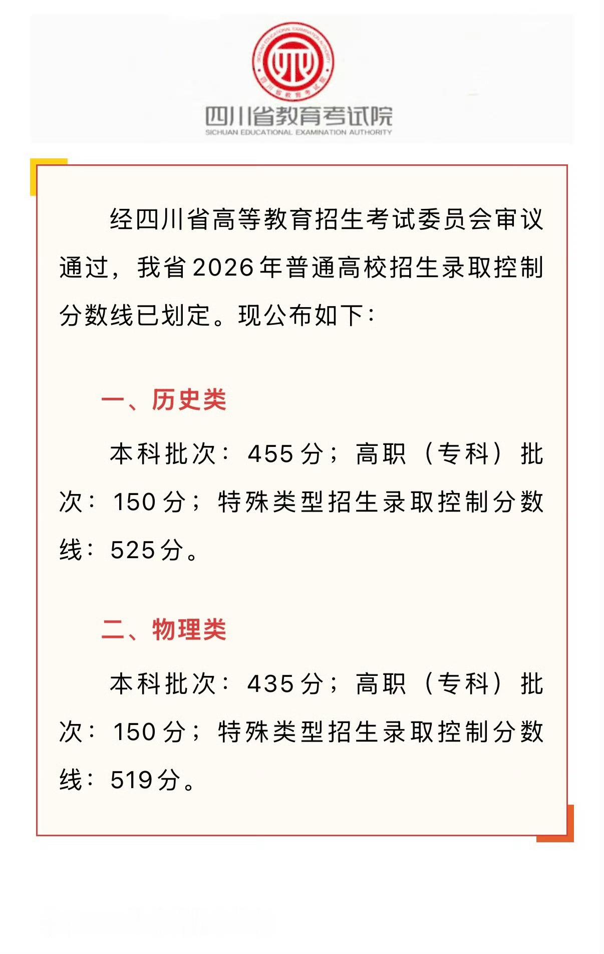 四川高考分数线公布分数线只是门槛，录取的核心依据是全省位次而非绝对分数。务必查询