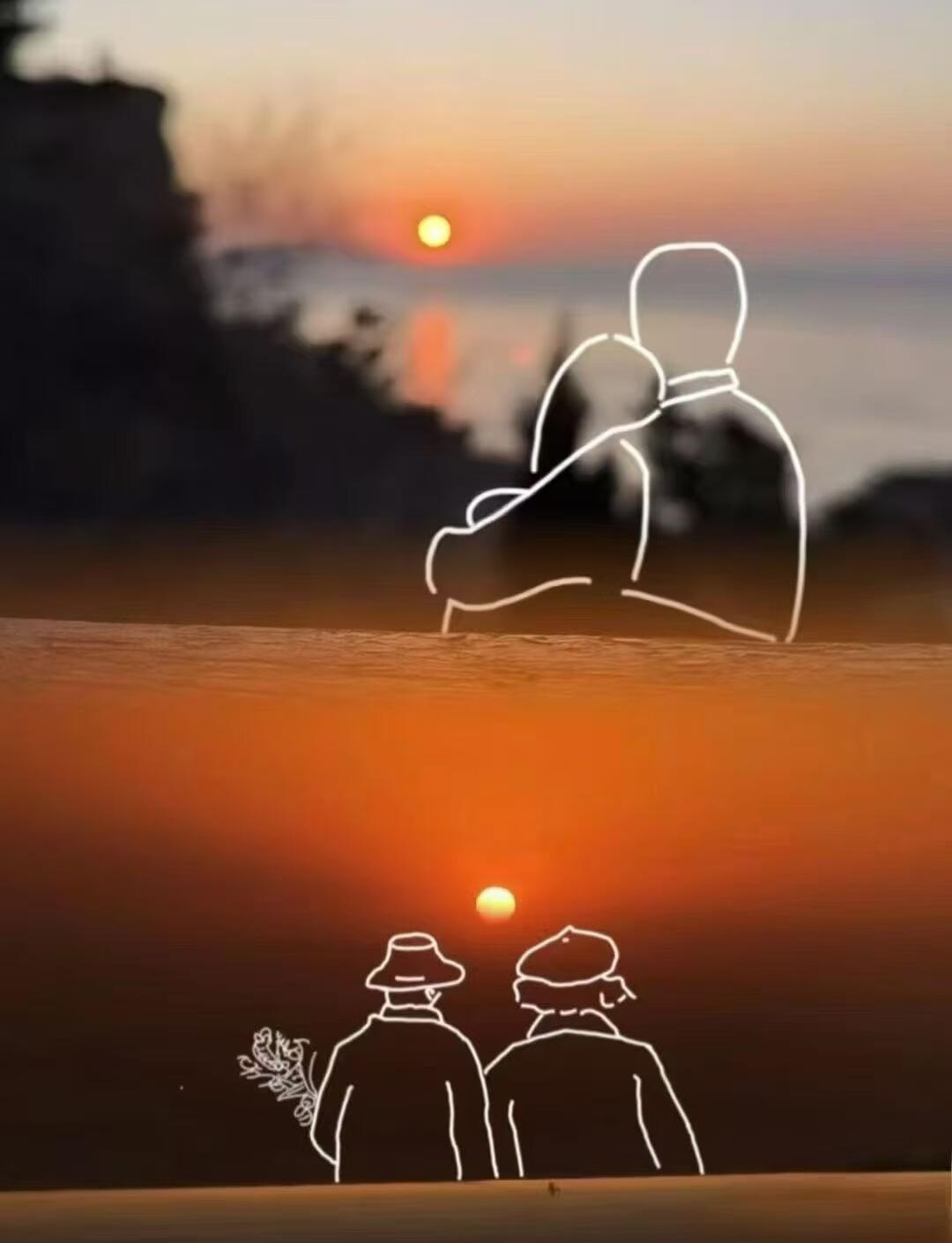 始于初见，止于终老。最浪漫的日出，是与你相遇相识。最壮丽的日落，是陪你暮年白头。