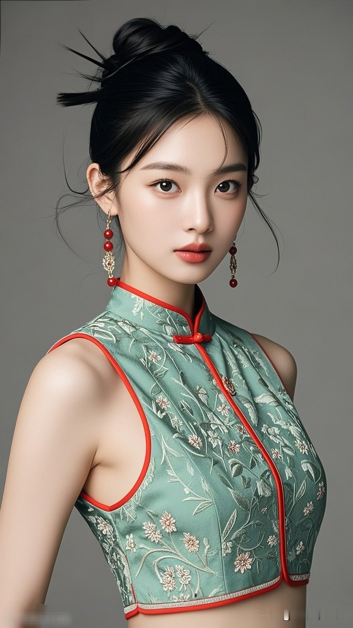 什么样的穿搭可以成为气质女神? 惊艳的东方古典美人，红绿相间的旗袍，古典优雅，韵