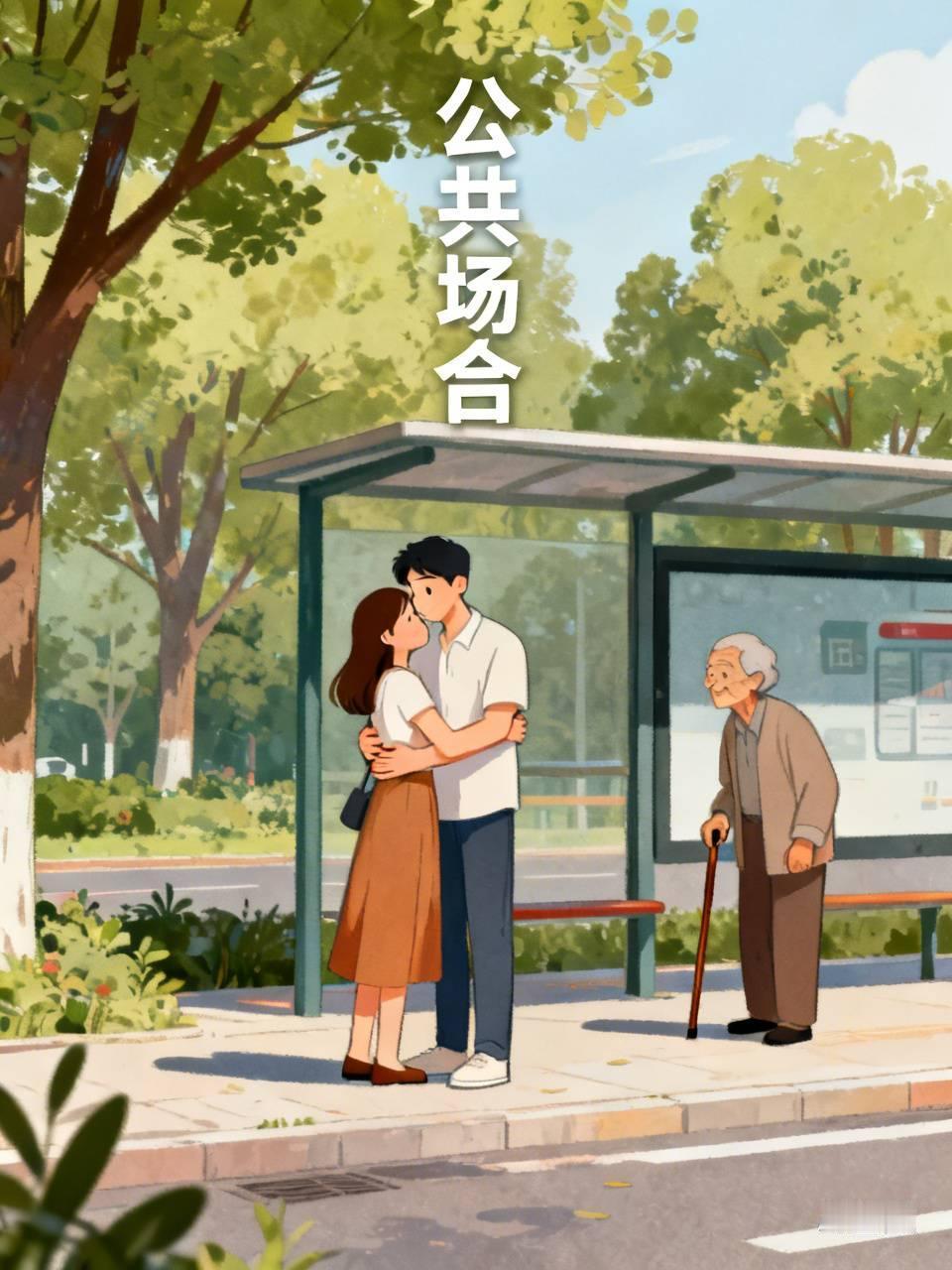 今早路过一处公交站台，瞧见一对小情侣紧紧相拥，亲昵非常。旁边还站着一位等车的老大