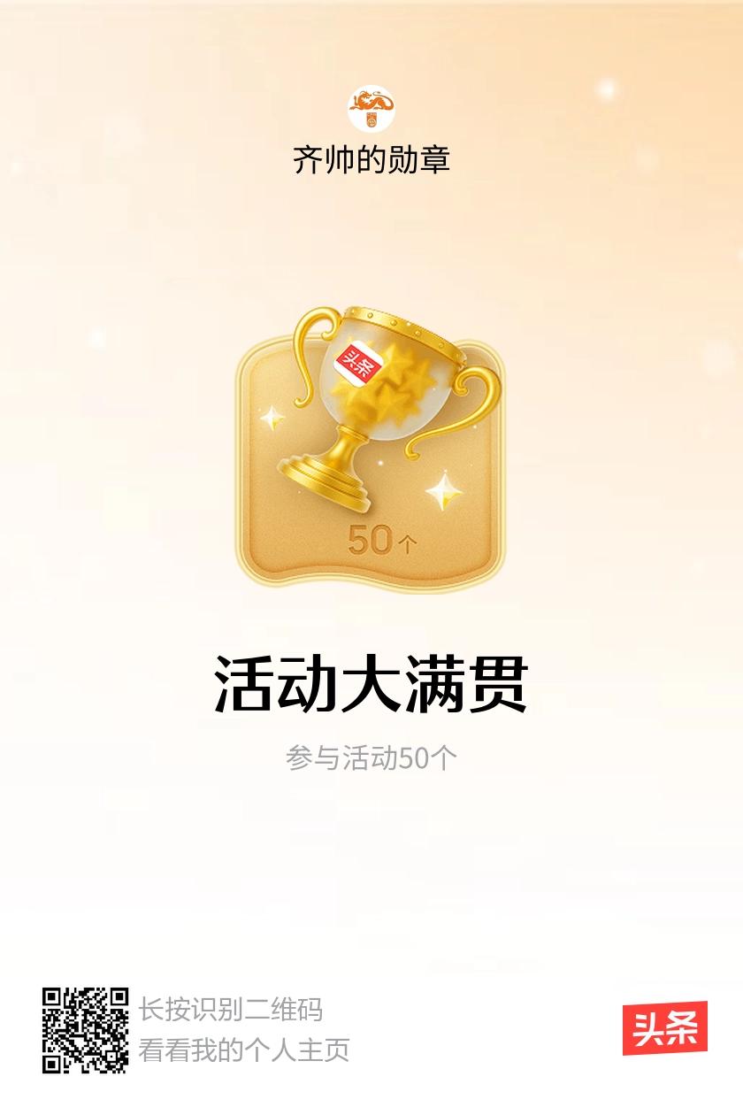 我获得了【活动大满贯】勋章！邀请你一起集头条勋章、记创作之路！