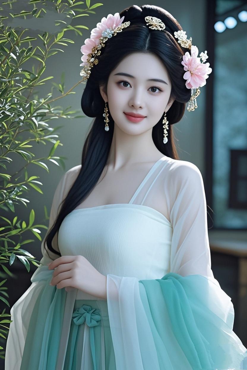 《青衿仙影》
 
柳畔凝妆色，青衿曳晓烟。
簪花簪月色，垂珮垂春泉。
眉底千山静