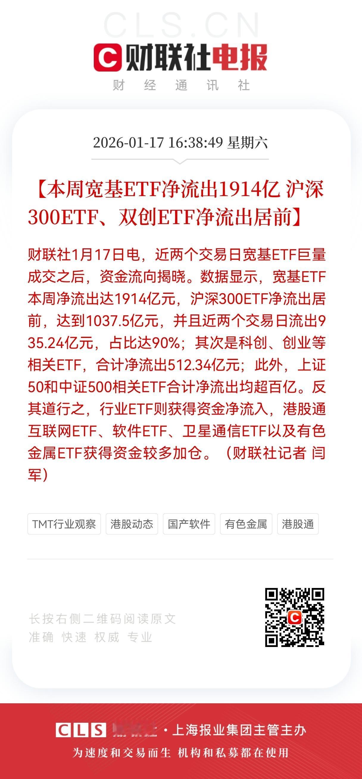 重磅消息！
本周宽基ETF净流出1914亿 沪深300ETF、双创ETF净流出居