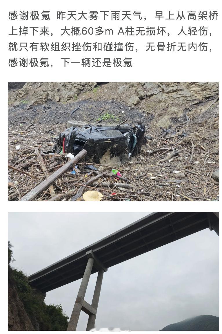 领克车主从悬崖下来上走一道极氪车主更夸张，从湖北高架桥上下来好消息，车主都好好的