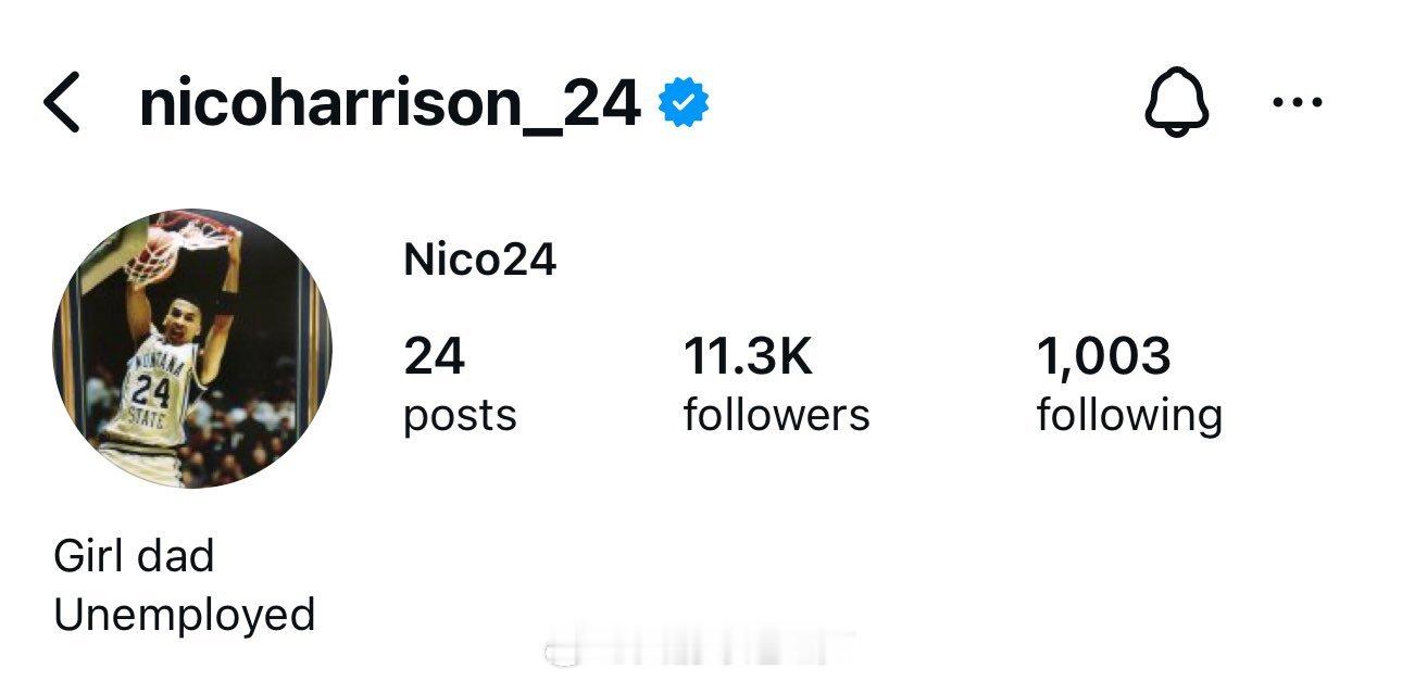 😬💀哈里森被独行侠解雇后，已将其官方 Instagram个人资料更改为“失业