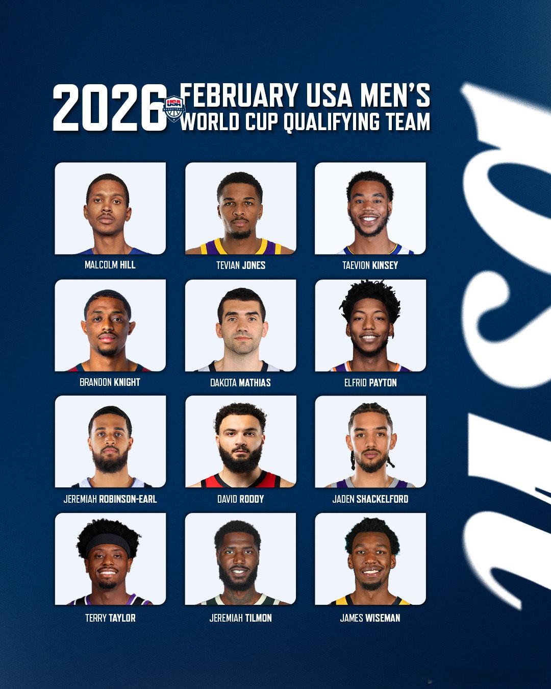 美国男篮公布世预赛12人名单，怀斯曼领衔2027卡塔尔世界杯美洲区预赛，美国男篮