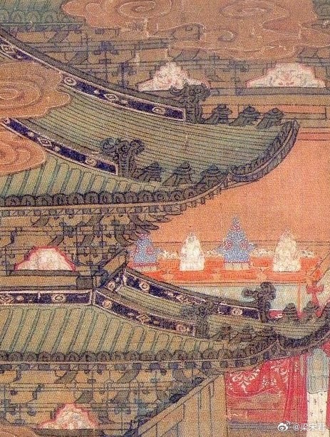 图中桌上所摆塔状花树状物品，估计就是西游记里提到的缠糖和宝妆花之类的看盘。（出自
