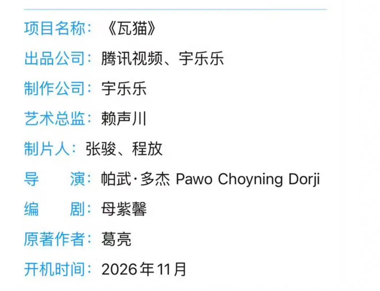 瓦猫班底：宇乐乐+赖声川+赖声川女婿+要久久爱编剧，目前溜的是陈晓+倪妮，这班底