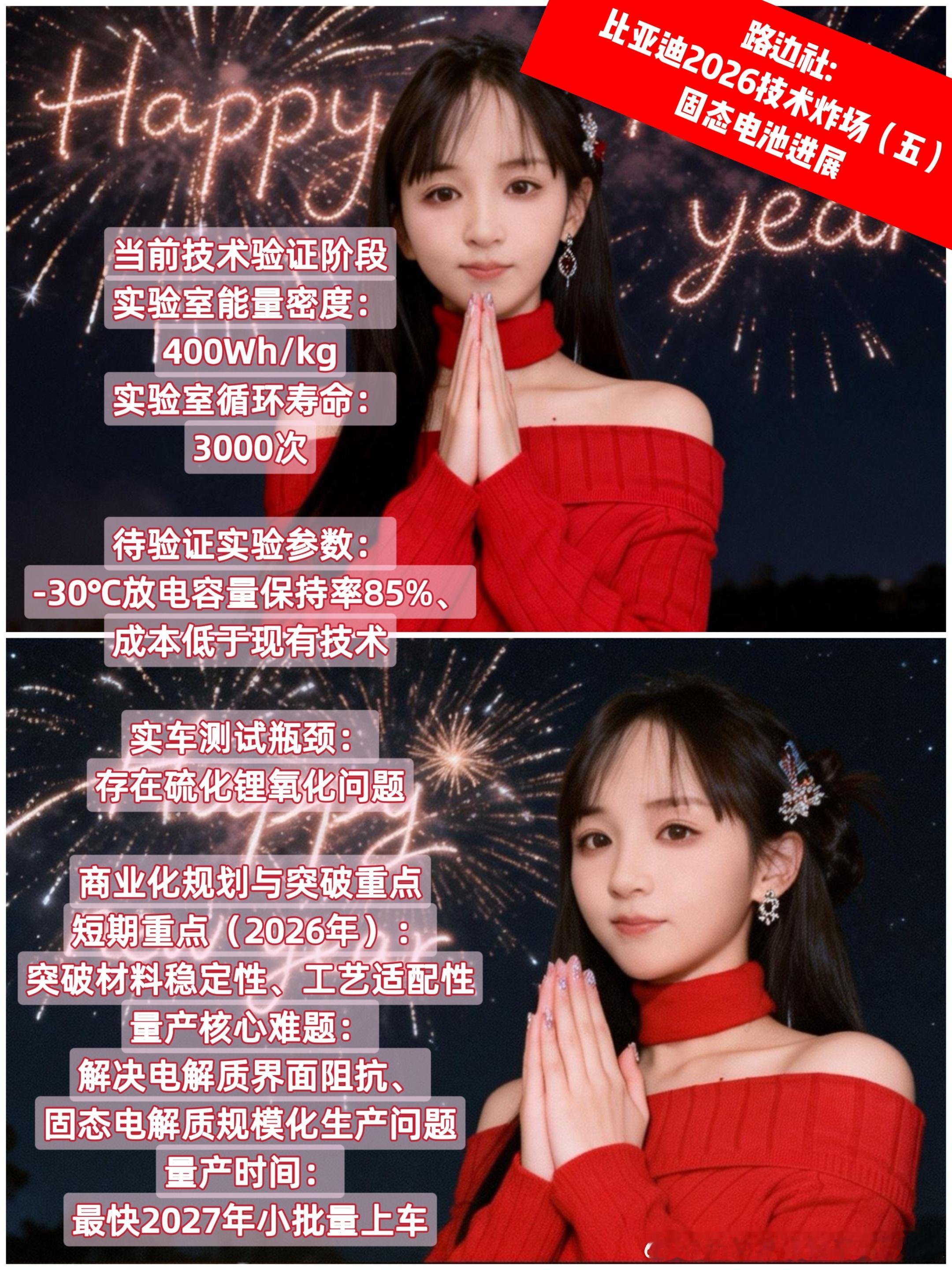 路边社: 比亚迪2026技术炸场（五）固态电池进展，基础验证已完成，实车测试存在