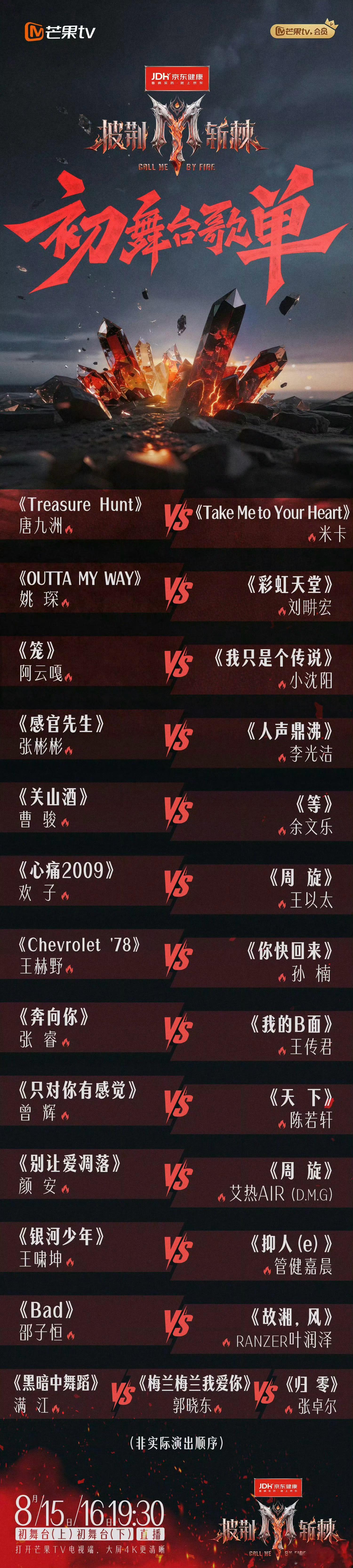 披荆斩棘2026 初舞台对线名单出炉！8月15-16号直播，精彩pk，你最期待谁