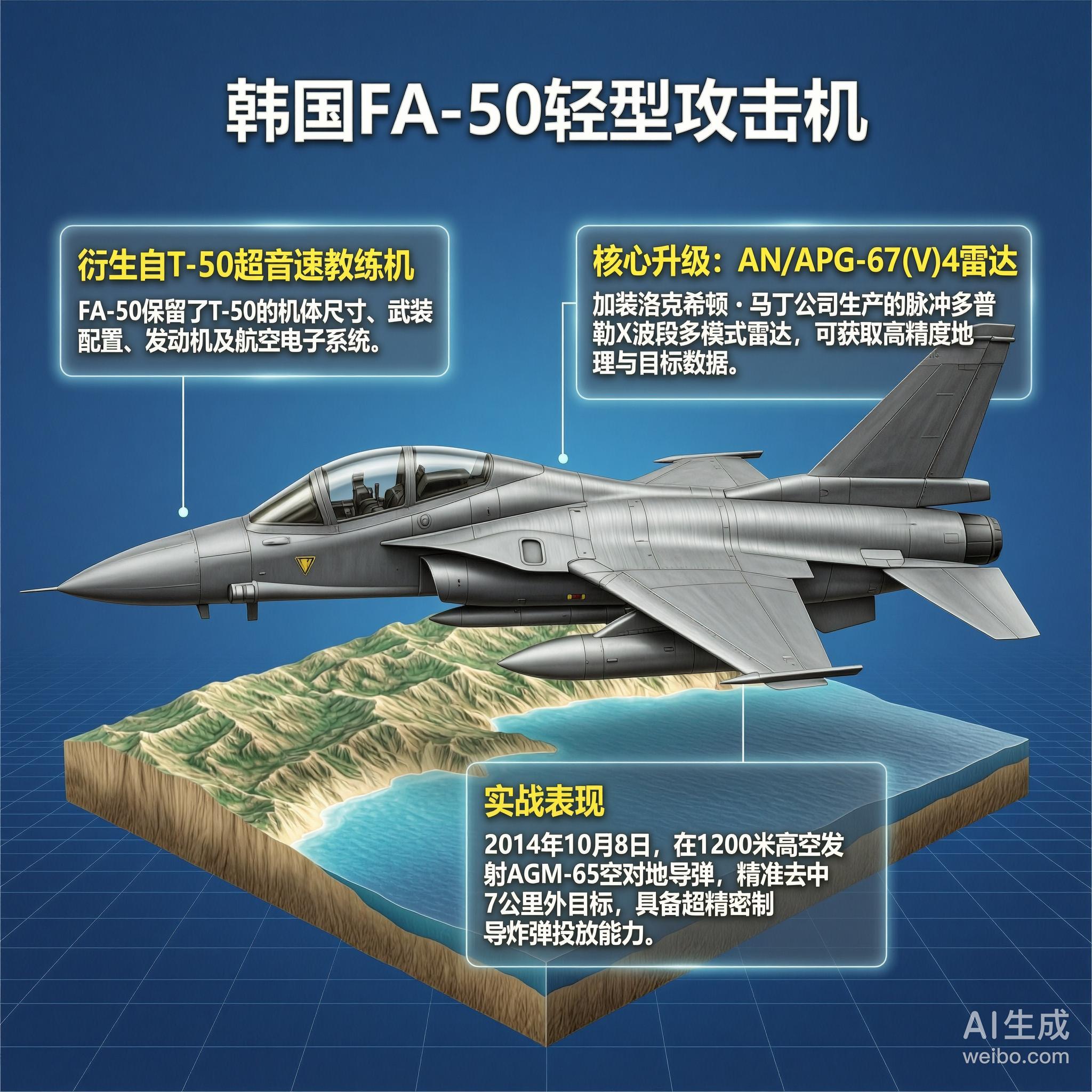 军事ai新视野 韩国FA-50攻击机FA-50是以韩国国产超音速教练机T-50为
