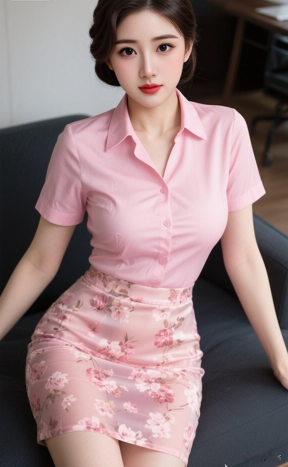 少女风写真照粉衫搭配碎花半裙，温婉柔媚，眉眼清甜藏着温柔少女氛围感气质美少女写真