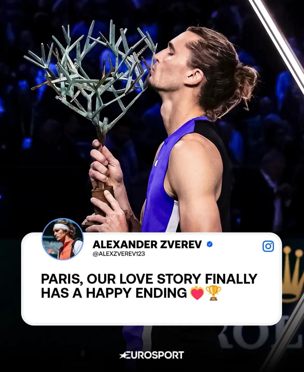 兹维列夫成为第37个#ATP巴黎大师赛# 冠军，从此拿“树枝”奖杯的球员多了一个
