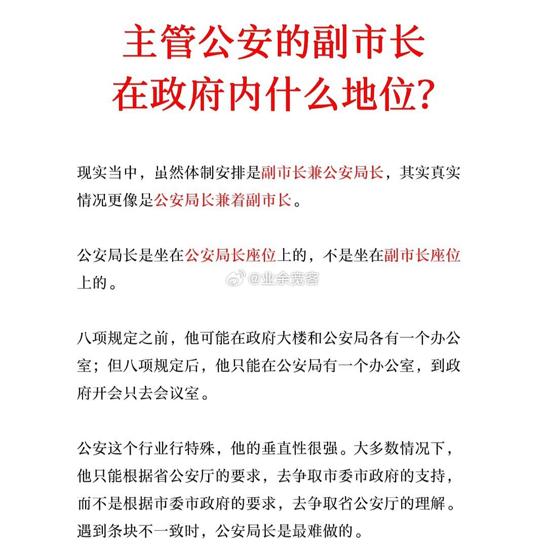 主管公安的副市长在政府内什么地位？ ​​​