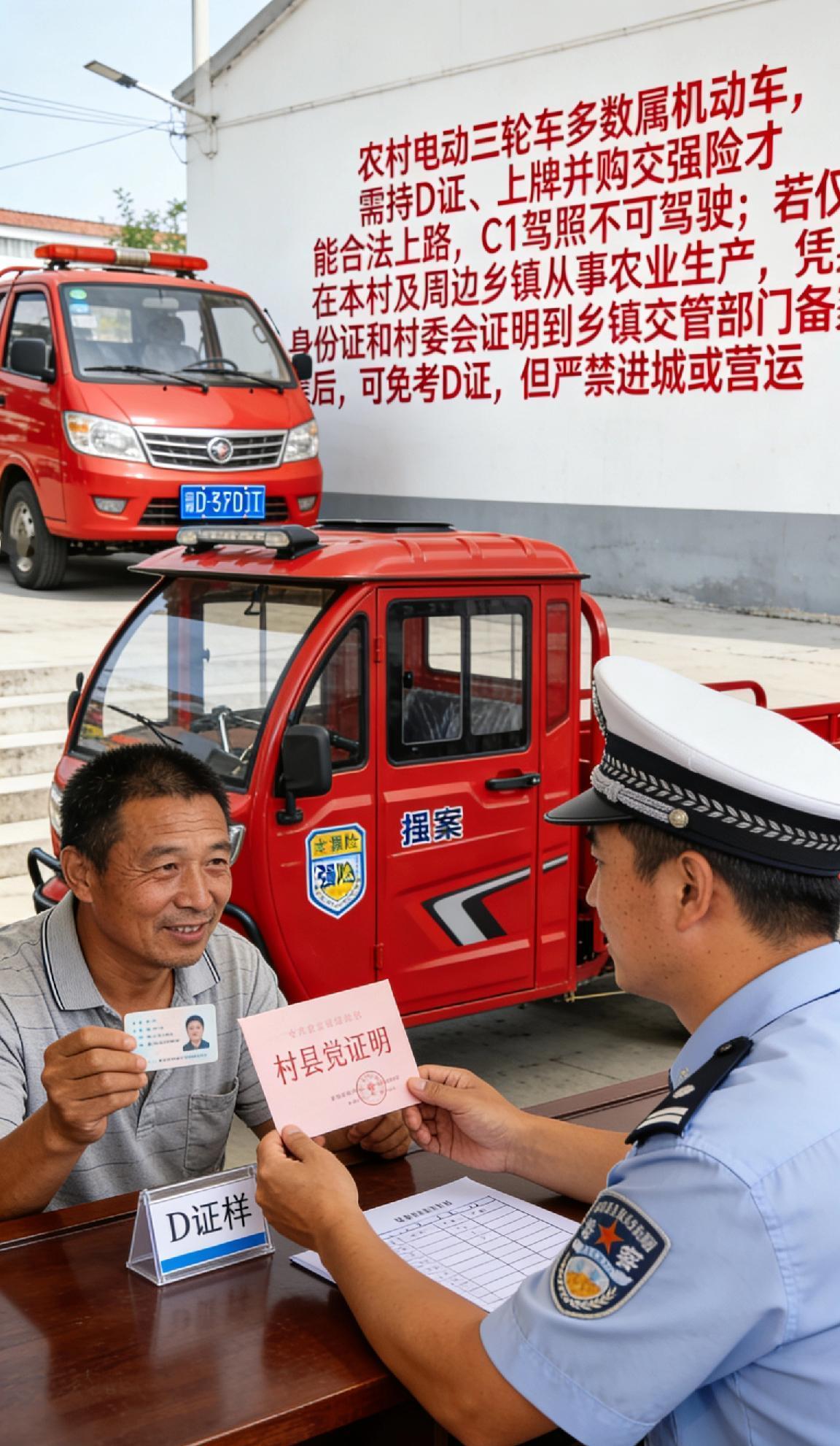 若仅在本村及周边乡镇从事农业生产，凭身份证和村委会证明到乡镇交管部门备案后，可免