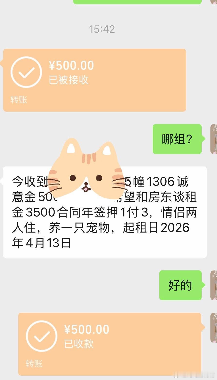 两组客户，一组群租，一组小夫妻带一只小猫猫，我选了小猫家庭。 