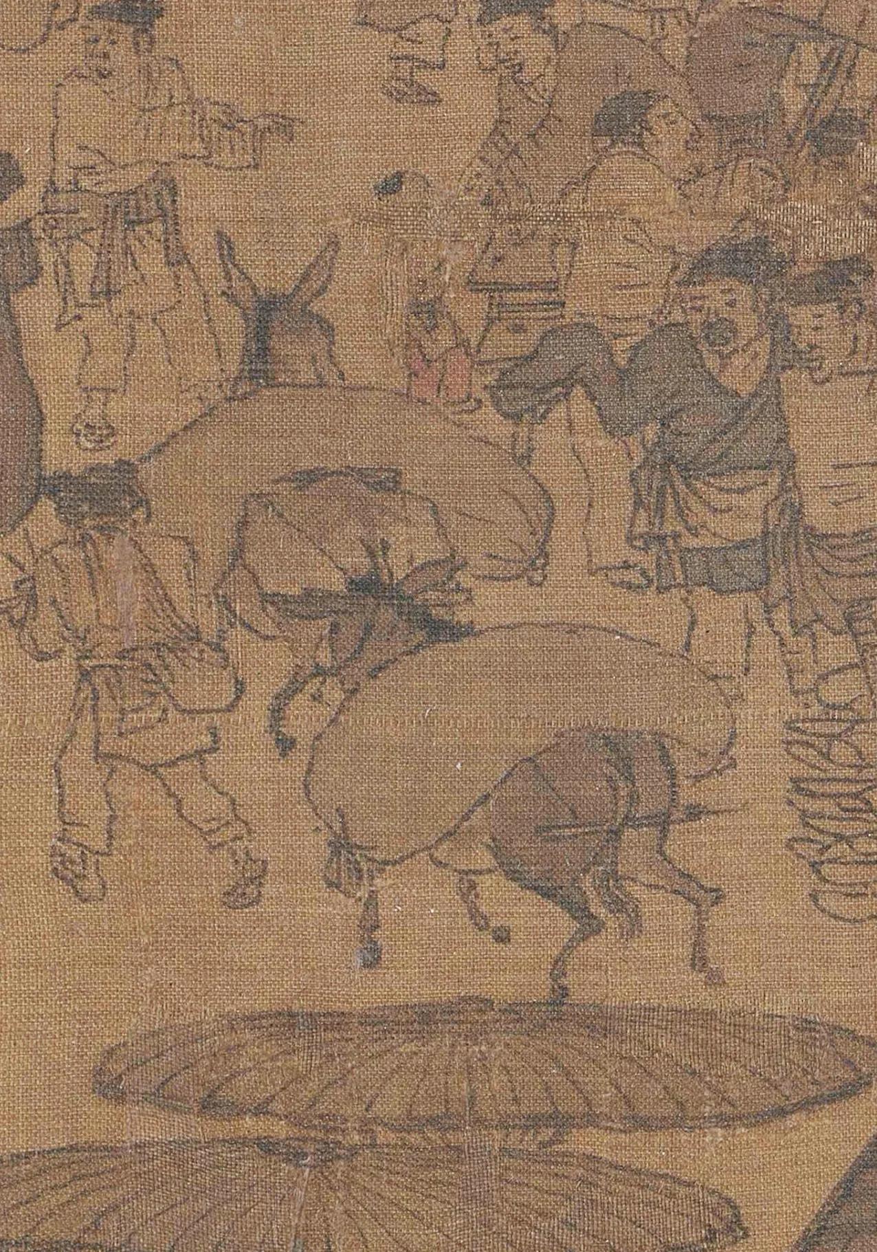 宋代驴驮布袋（粮囊、驮袋）。《东京梦华录·般载杂卖》明确记载：竹筐、皮筐为日常驮