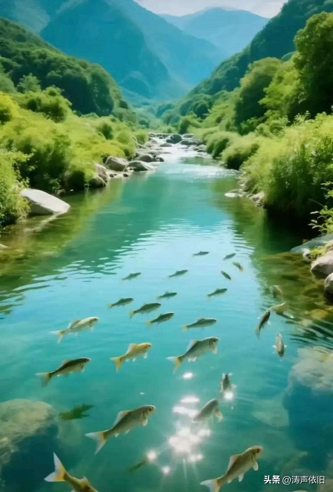 《江城子·浅秋即景》

浅秋风里剩余阳，
野花香，水悠长。
静立清莲，
鱼戏碧池