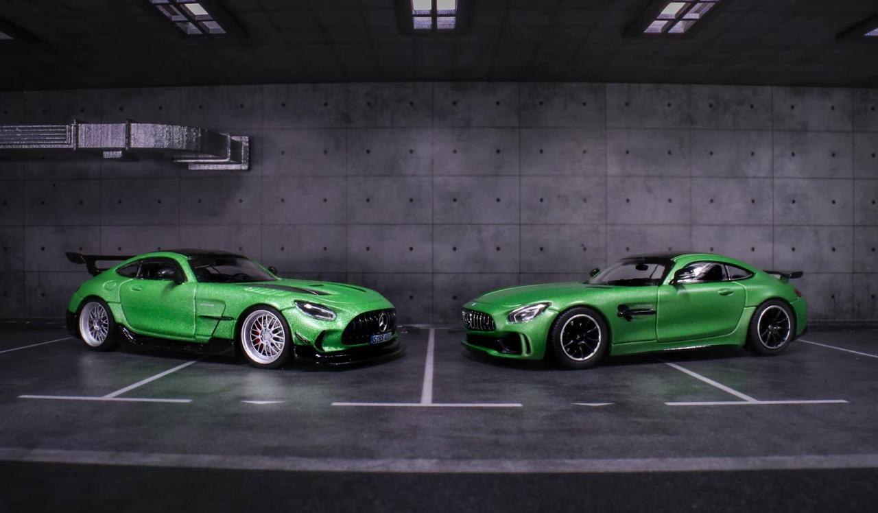 1:64的绿色组合。ar的绿魔amg gt r终于出了，整体做工尚可，比tw强不