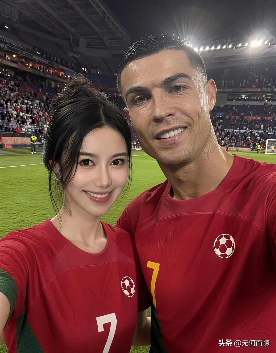 这个女球迷真是非常幸福，能够和自己的偶像在绿茵场上合影留念，而且还是大名鼎鼎的C