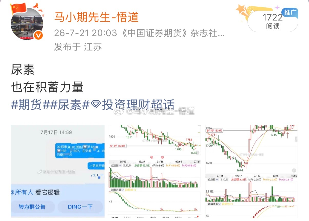 尿素从1683来到三位一体量价信号系统周量1770附近期货尿素尿素期货投资理财