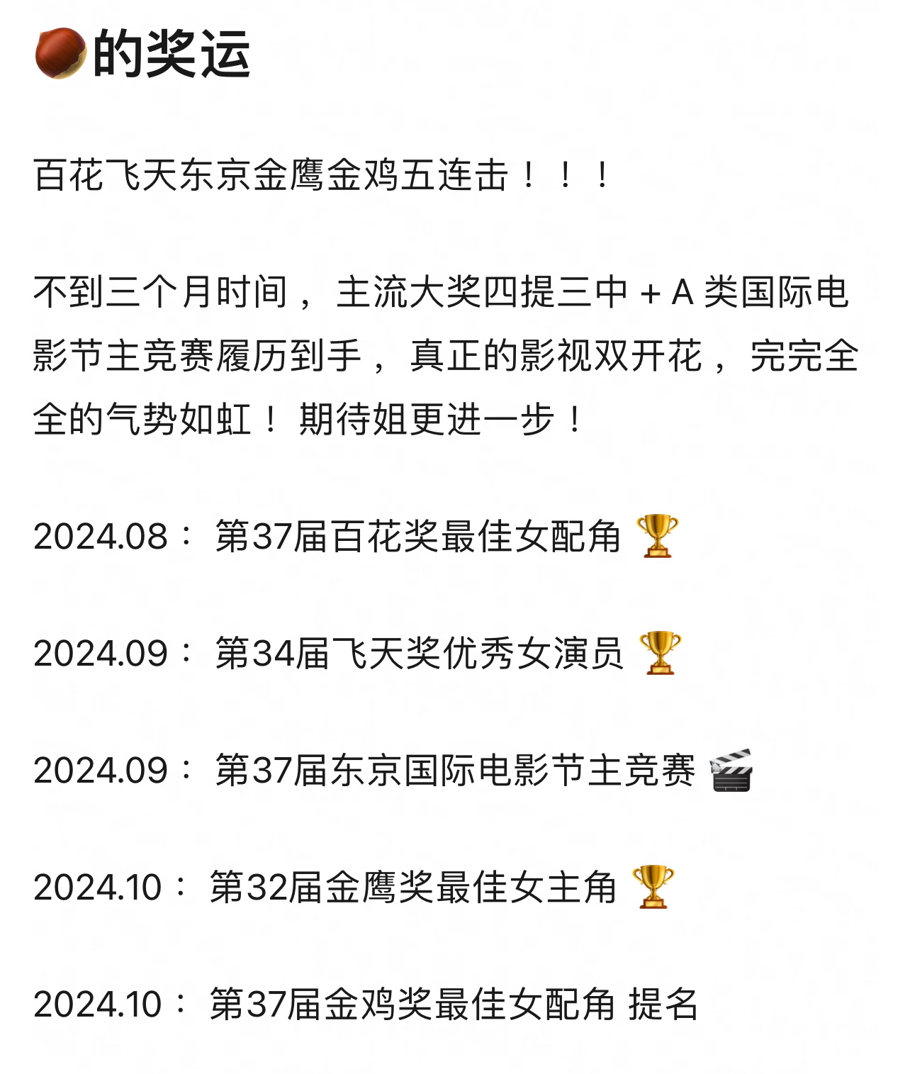 赵丽颖的奖运百花飞天东京金鹰金鸡五连击 ！！！ ​​​