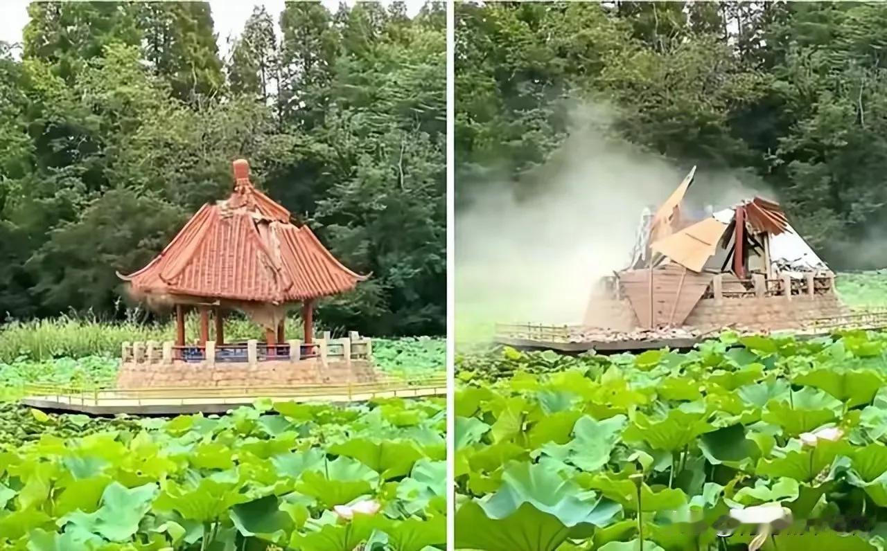 王铎：青岛小西湖亭子訇然倒塌
真是，不奇怪。青岛中山公园小西湖的亭子，在重新装修