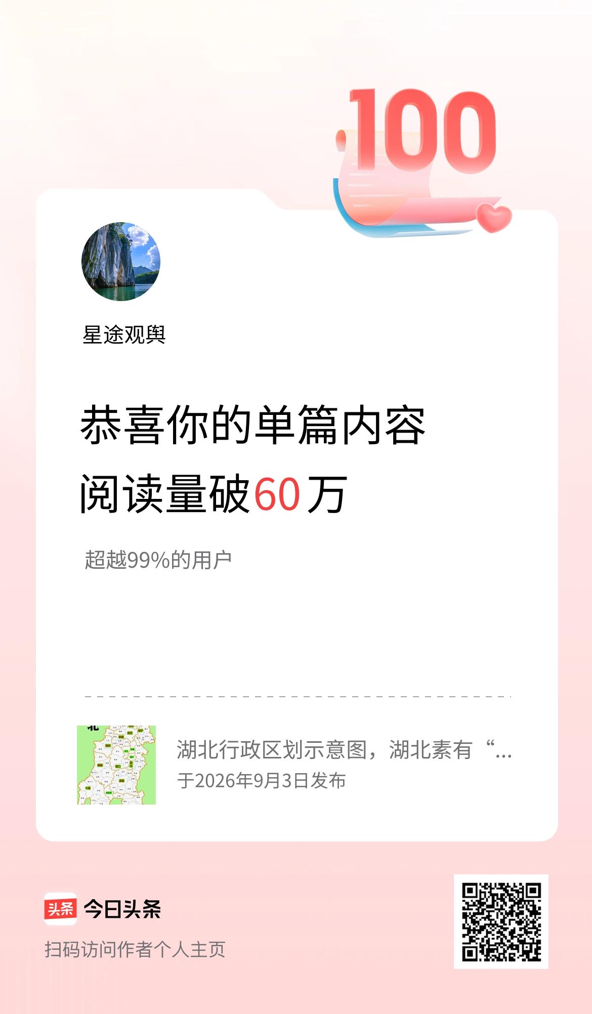 单篇内容获得阅读量破60万啦！