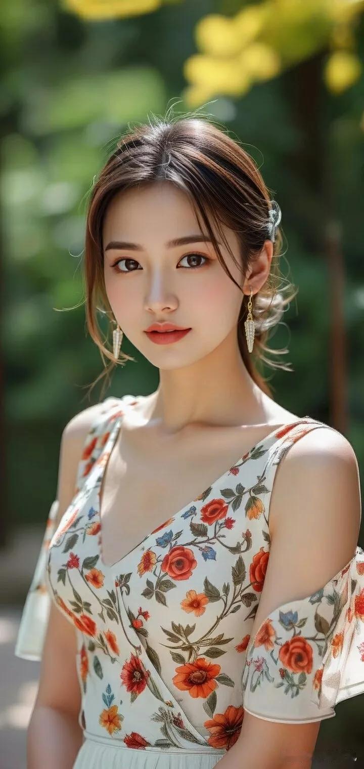 夏日花裙少女，阳光下的美丽瞬间。