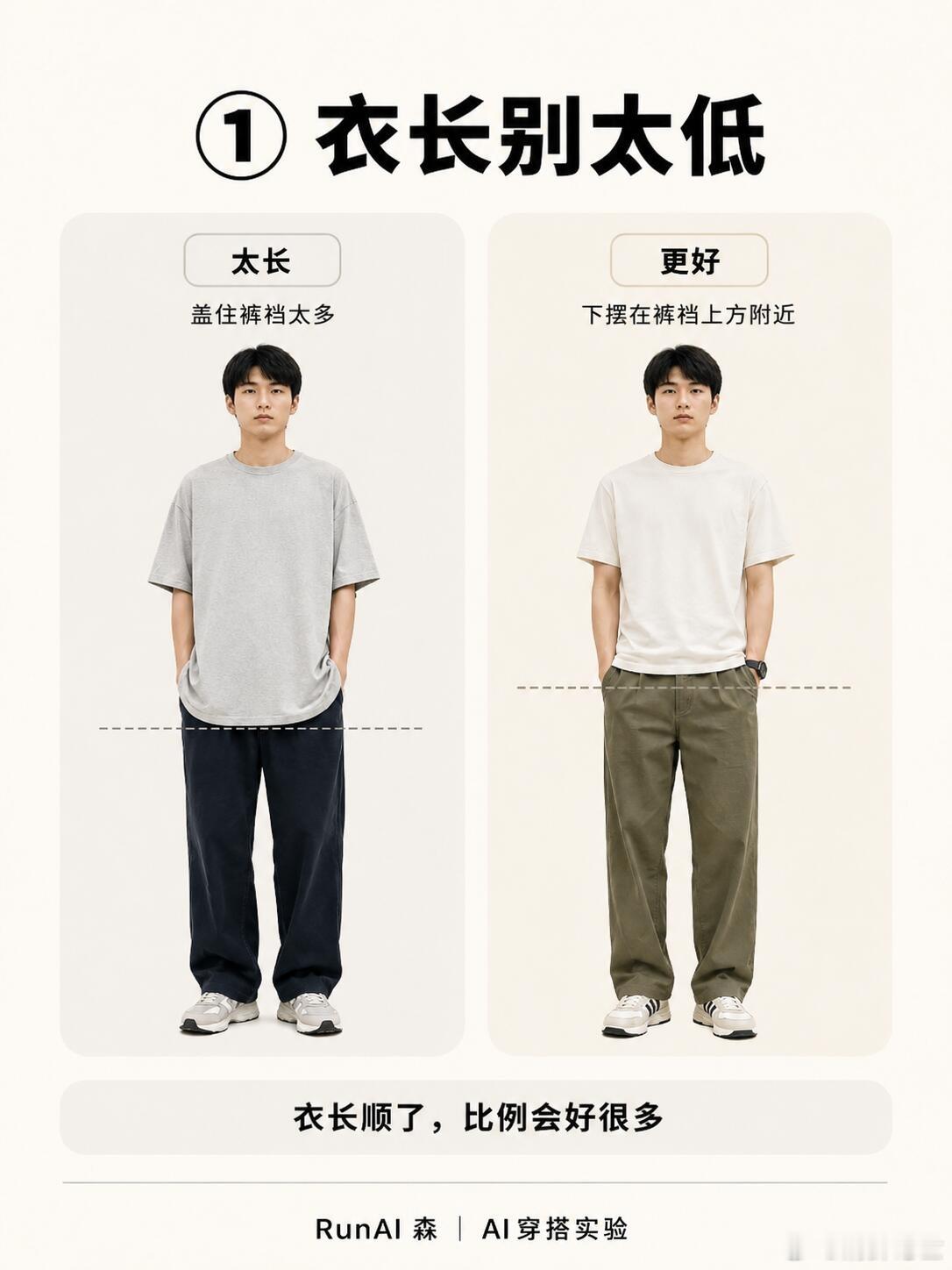 现在T恤都太长，男生怎么买才不显拖，现在很多衣服都是 oversize 宽松款，
