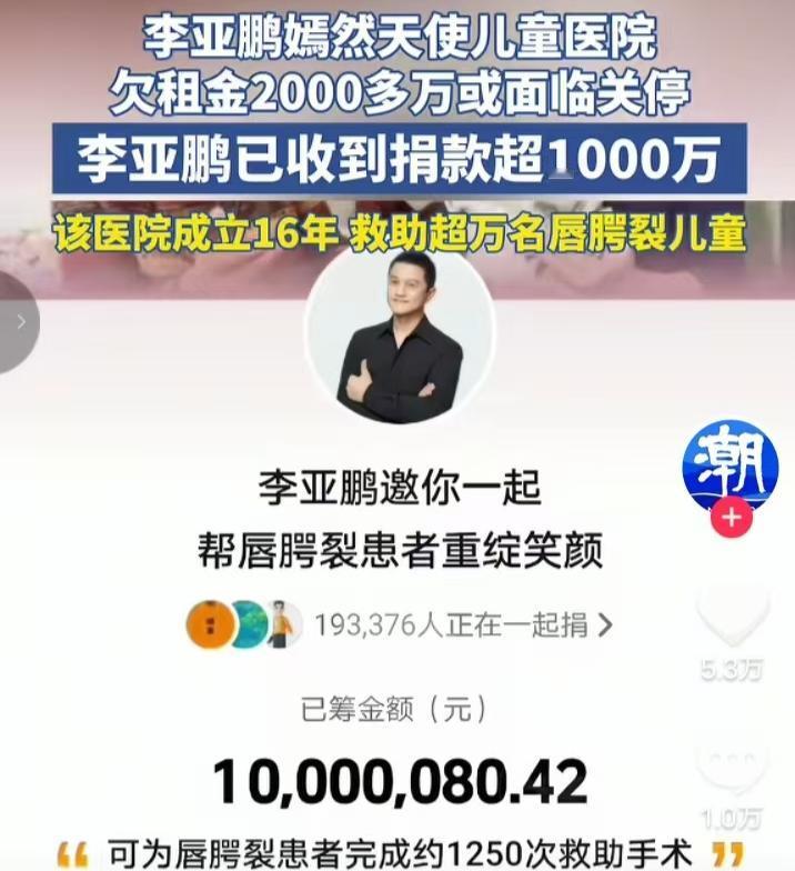 我眼中的李亚鹏

据说李亚鹏多年运营下的嫣然天使儿童医院因为房东将房租翻倍涨价、