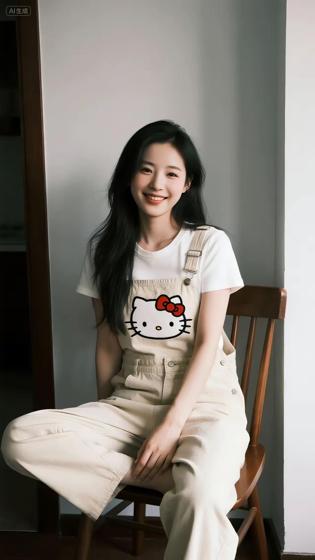 元气少女穿搭指南：白色T恤+卡其色背带裤，元气满满！🌟👗👖