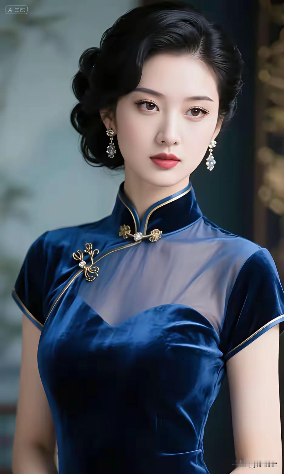 山坡羊·旗袍美人
绫罗裁玉，
风姿凝露，
雍容暗把春留住。
步莲趋，态如酥，
仙