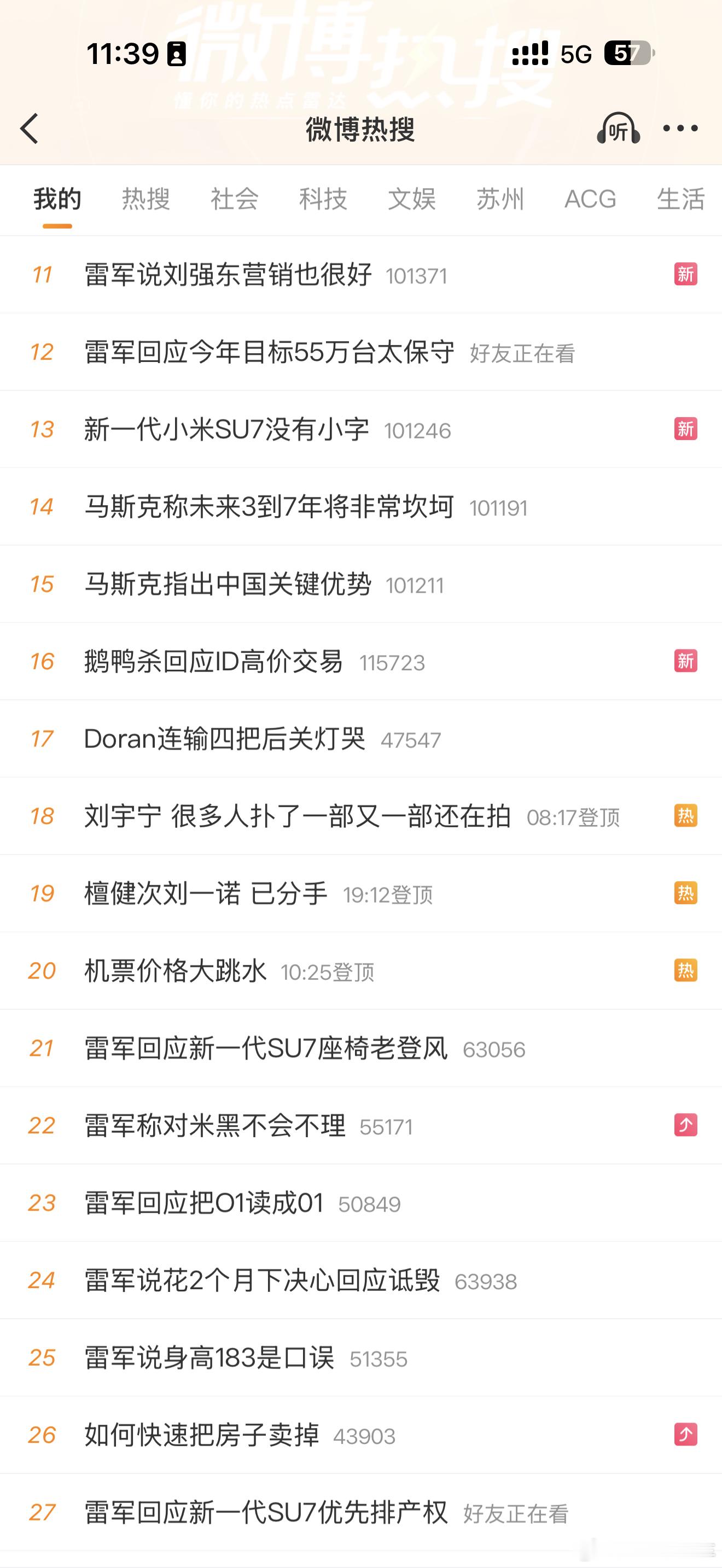 今天的热搜被雷总包场了雷军