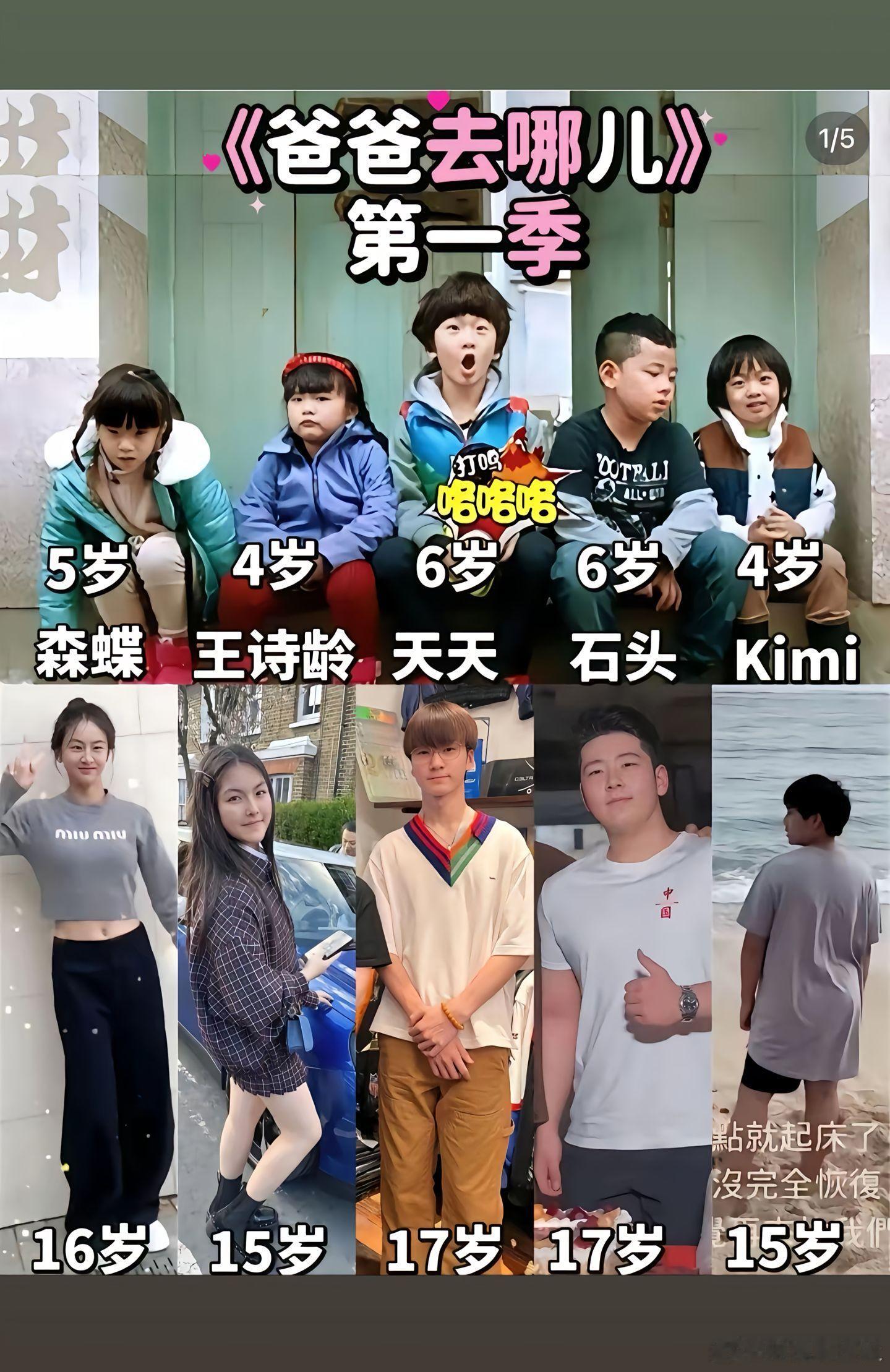 距离《爸爸去哪儿》第一季开播已经13年过去了，继承美貌or浪费基因，你觉得谁的变