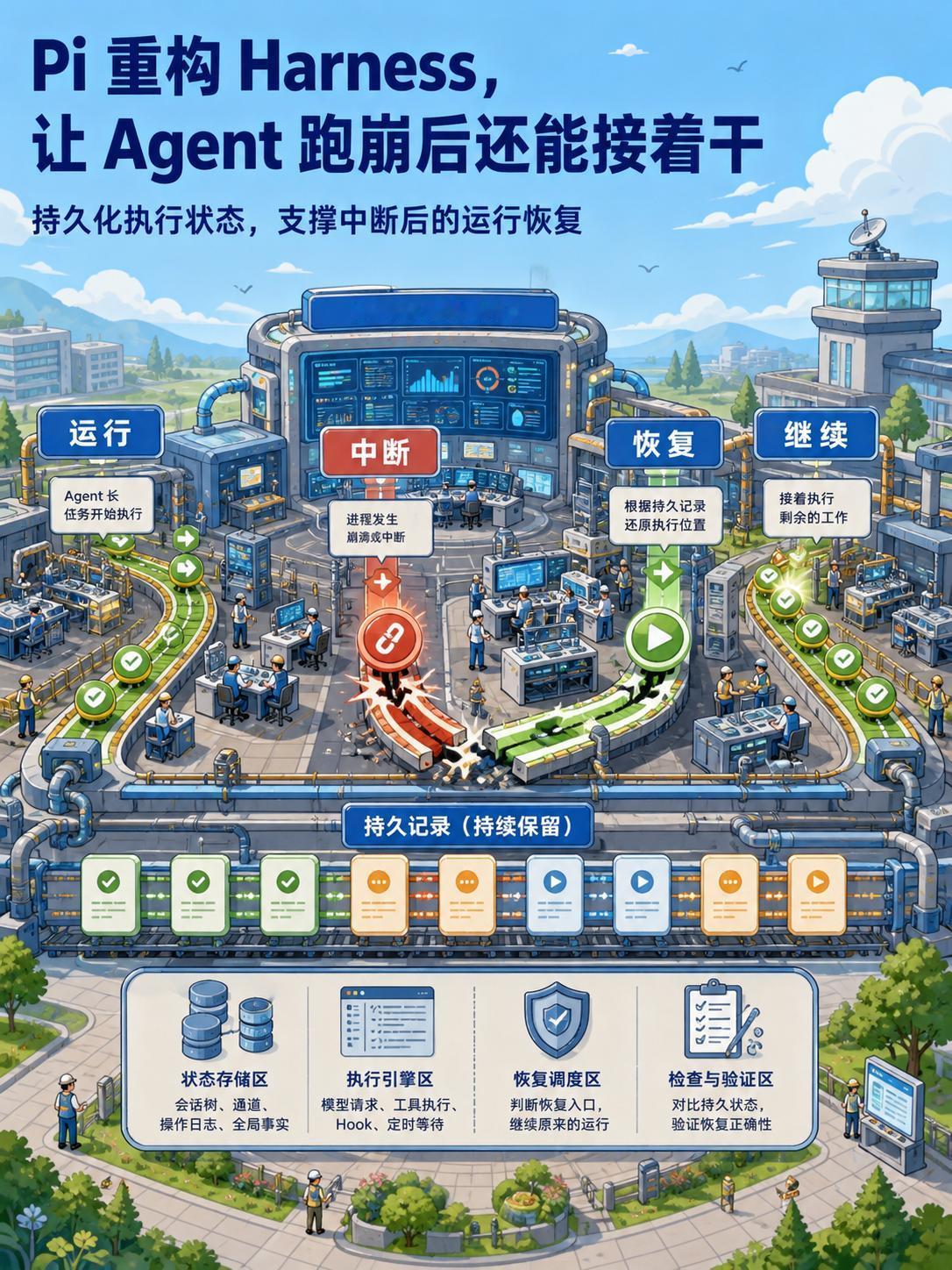 Pi 重构 Harness：让 Agent 跑崩后接着干
长流程 Agent 一